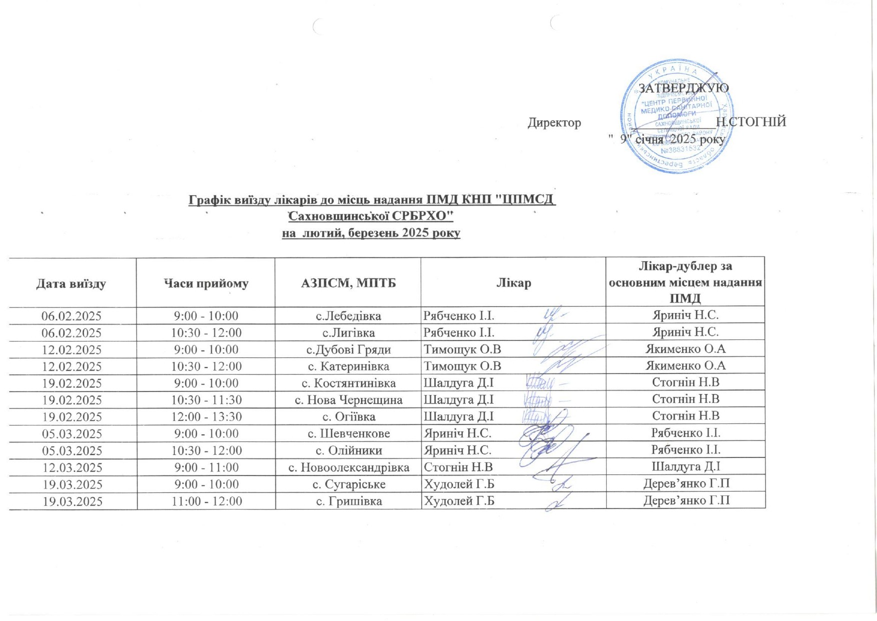 Графік виїзду лікарів